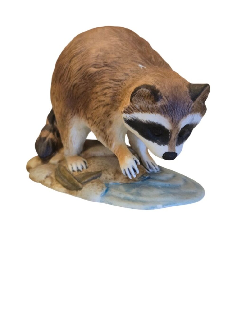 Vintage Andrea By Sadek Porcelain Raccoon Figurine Catching Fish On Water Scene